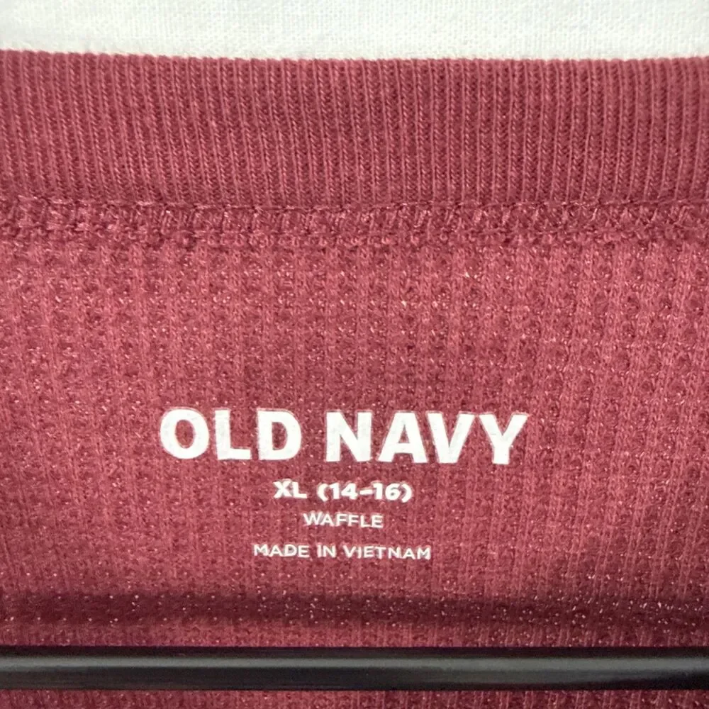 Old Navy Kids Unisex Long Sleeve Red Waffleknit Shirt Size XL 14/16 Outdoor